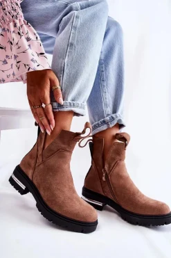 Hot Boto Zamszowe Botki Z Wycięciami Brązowe Elvera