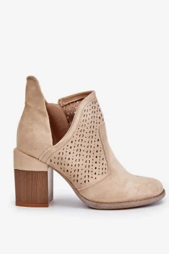Sale Zamszowe Botki Z Wycięciem Jasnobeżowe Layne Damskie Botki Wiosenne|Botki Na Słupku