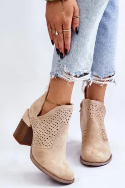 Sale Zamszowe Botki Z Wycięciem Jasnobeżowe Layne Damskie Botki Wiosenne|Botki Na Słupku
