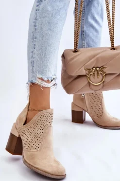 Sale Zamszowe Botki Z Wycięciem Jasnobeżowe Layne Damskie Botki Wiosenne|Botki Na Słupku