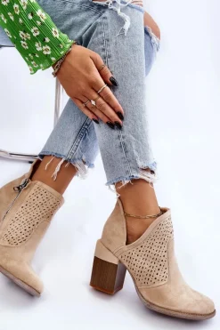 Sale Zamszowe Botki Z Wycięciem Jasnobeżowe Layne Damskie Botki Wiosenne|Botki Na Słupku