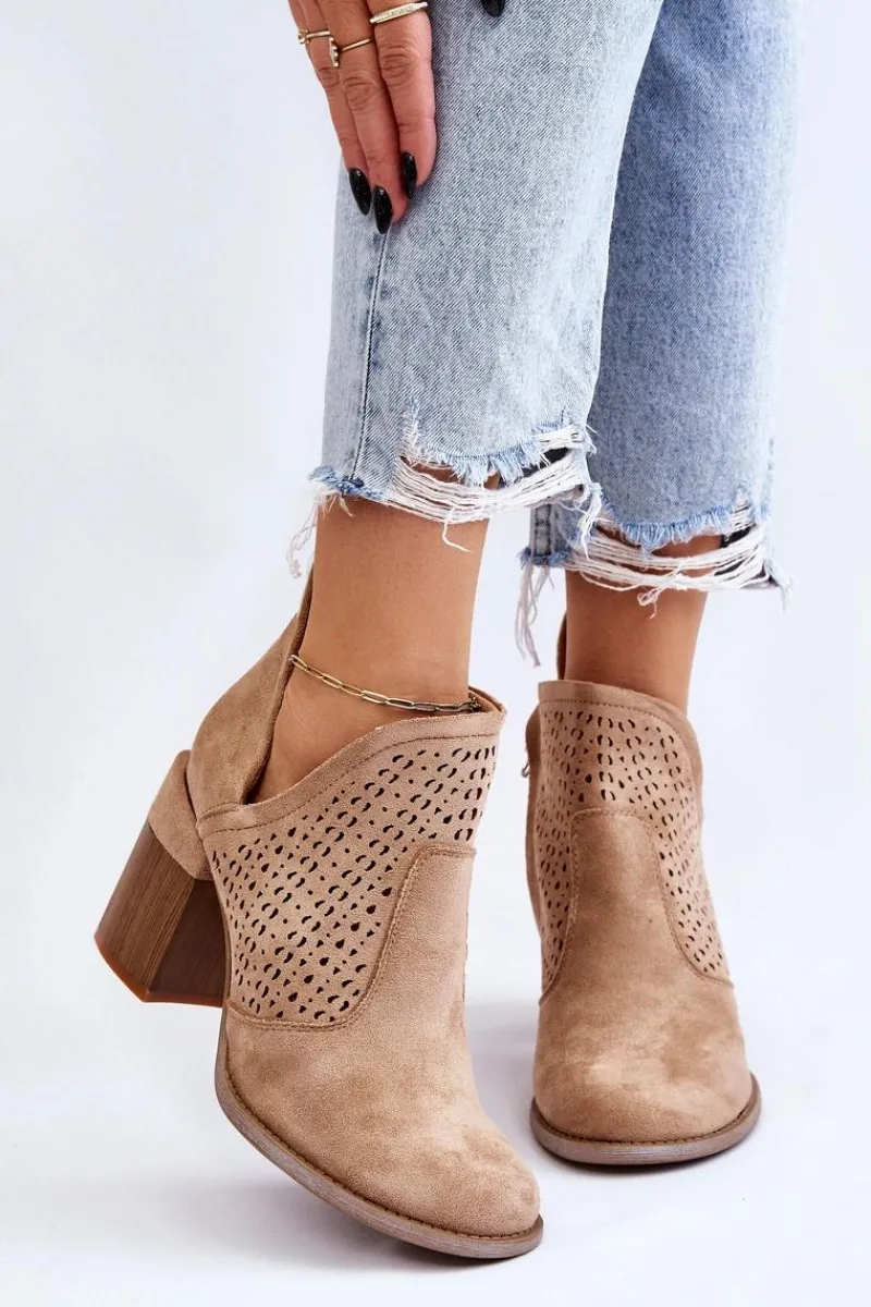 Hot Boto Zamszowe Botki Z Wycięciem Beżowe Layne