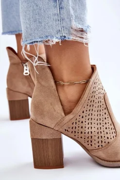 Hot Boto Zamszowe Botki Z Wycięciem Beżowe Layne