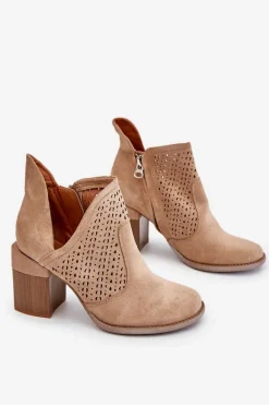 Hot Boto Zamszowe Botki Z Wycięciem Beżowe Layne