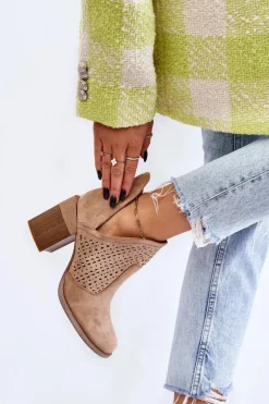 Hot Boto Zamszowe Botki Z Wycięciem Beżowe Layne