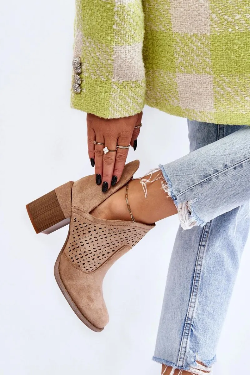 Hot Boto Zamszowe Botki Z Wycięciem Beżowe Layne