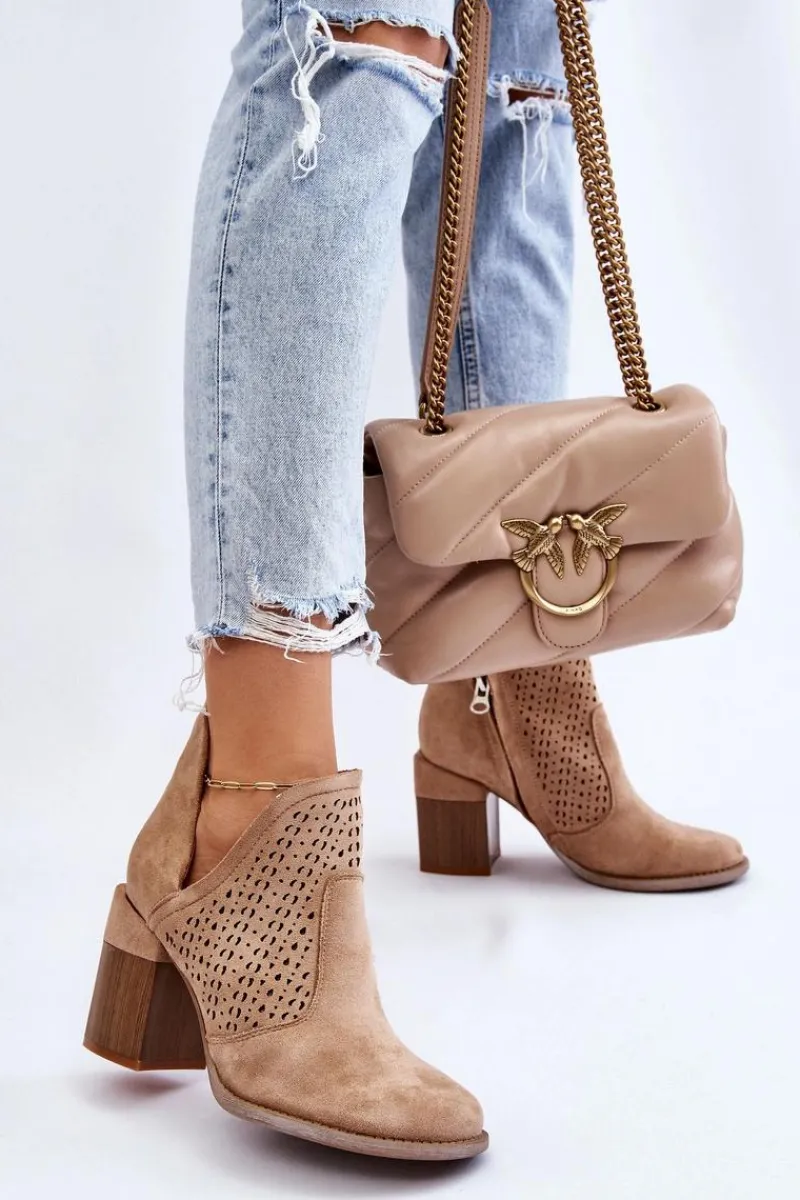 Hot Boto Zamszowe Botki Z Wycięciem Beżowe Layne
