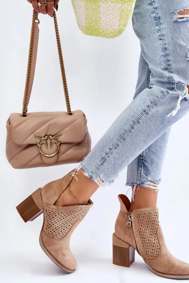 Hot Boto Zamszowe Botki Z Wycięciem Beżowe Layne