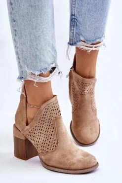 Hot Boto Zamszowe Botki Z Wycięciem Beżowe Layne