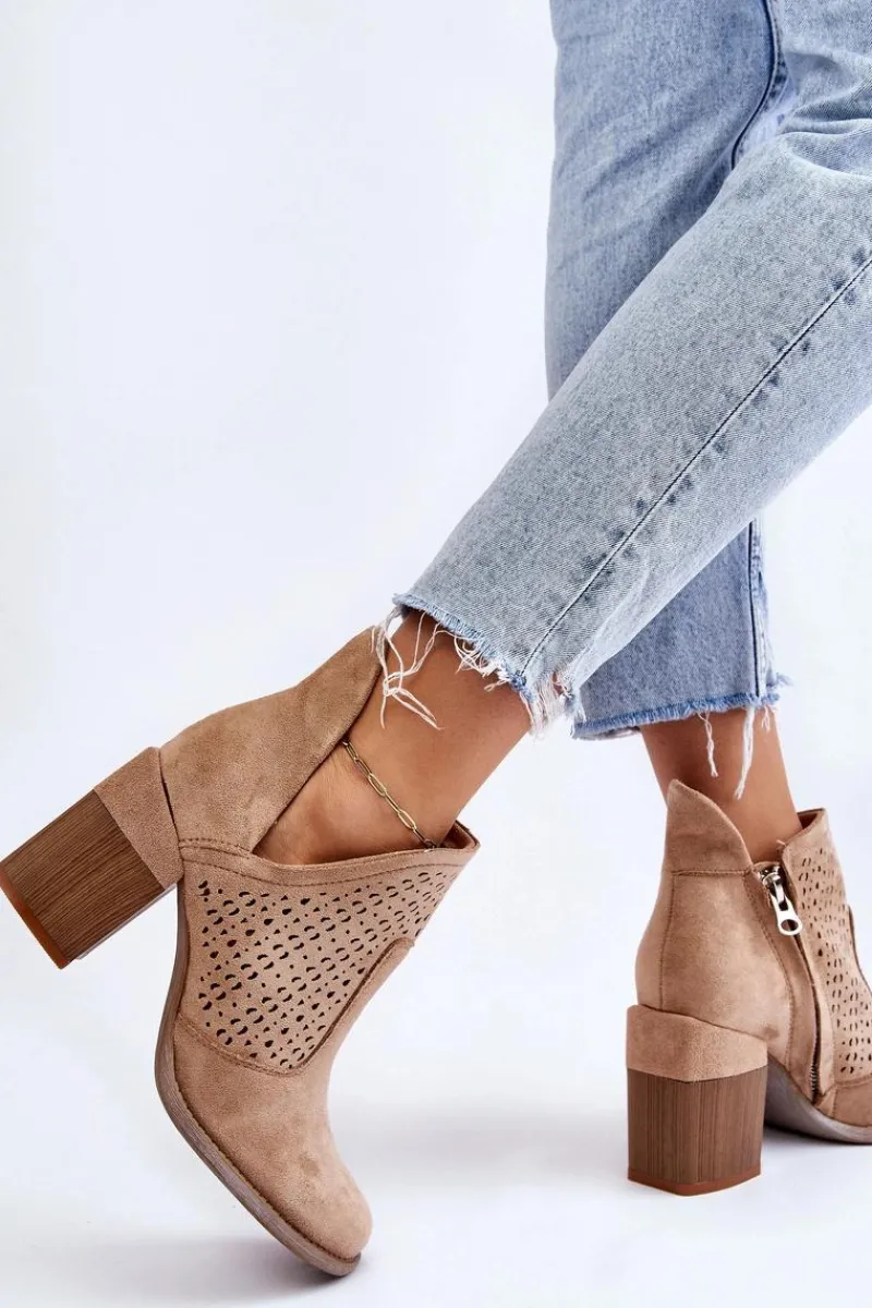 Hot Boto Zamszowe Botki Z Wycięciem Beżowe Layne