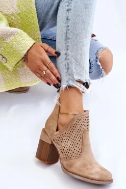Hot Boto Zamszowe Botki Z Wycięciem Beżowe Layne