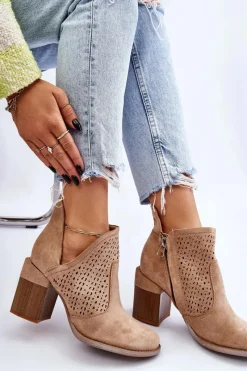 Hot Boto Zamszowe Botki Z Wycięciem Beżowe Layne