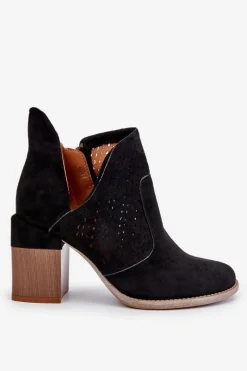 Botki Wiosenne|Botki Na Słupku>Boto Zamszowe Botki Z Wycięciem Czarne Layne