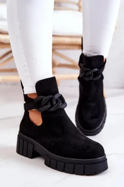 Best Zamszowe Botki Z Wycięciem Czarne Kirsten Damskie Botki Wiosenne|Czarne Botki