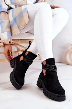 Best Zamszowe Botki Z Wycięciem Czarne Kirsten Damskie Botki Wiosenne|Czarne Botki