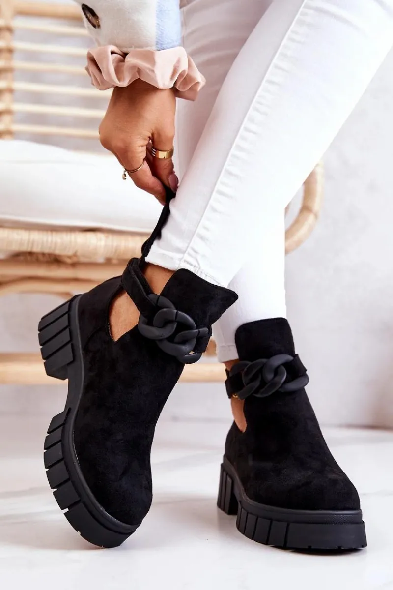 Best Zamszowe Botki Z Wycięciem Czarne Kirsten Damskie Botki Wiosenne|Czarne Botki