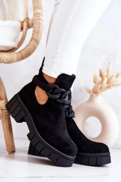 Best Zamszowe Botki Z Wycięciem Czarne Kirsten Damskie Botki Wiosenne|Czarne Botki