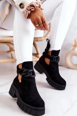 Best Zamszowe Botki Z Wycięciem Czarne Kirsten Damskie Botki Wiosenne|Czarne Botki