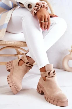 Hot Boto Zamszowe Botki Z Wycięciem Beżowe Kirsten