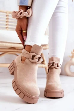 Hot Boto Zamszowe Botki Z Wycięciem Beżowe Kirsten