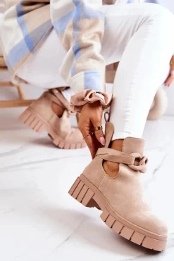 Hot Boto Zamszowe Botki Z Wycięciem Beżowe Kirsten