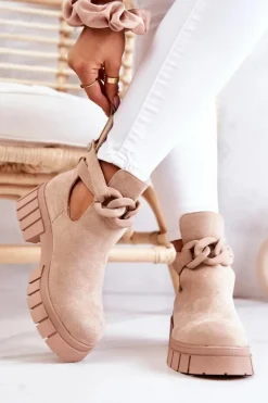 Hot Boto Zamszowe Botki Z Wycięciem Beżowe Kirsten