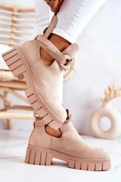 Hot Boto Zamszowe Botki Z Wycięciem Beżowe Kirsten