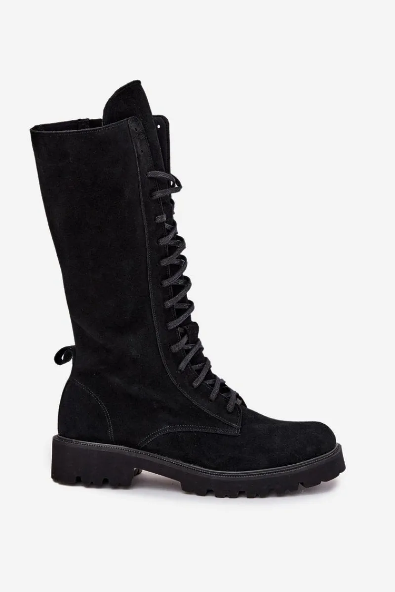 Botki Skórzane|Czarne Botki>Zazoo Zamszowe Botki Ze Sznurowaniem Do Połowy Łydki 3103 Czarne Czarny