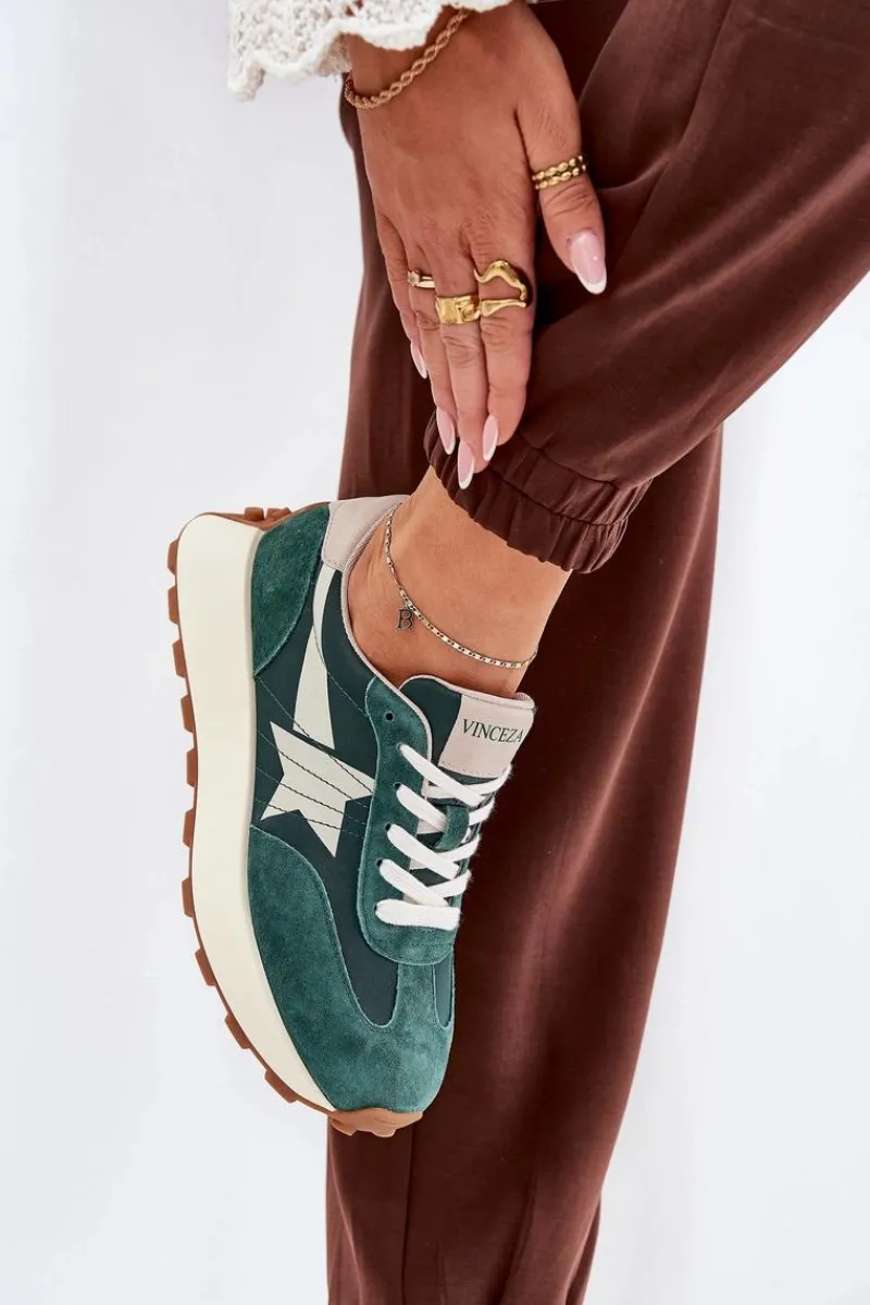 Sneakersy Damskie>Buty damskie Vinceza Zamszowe Buty Sportowe Damskie Na Platformie Vinceza 66720 Zielone Zielony