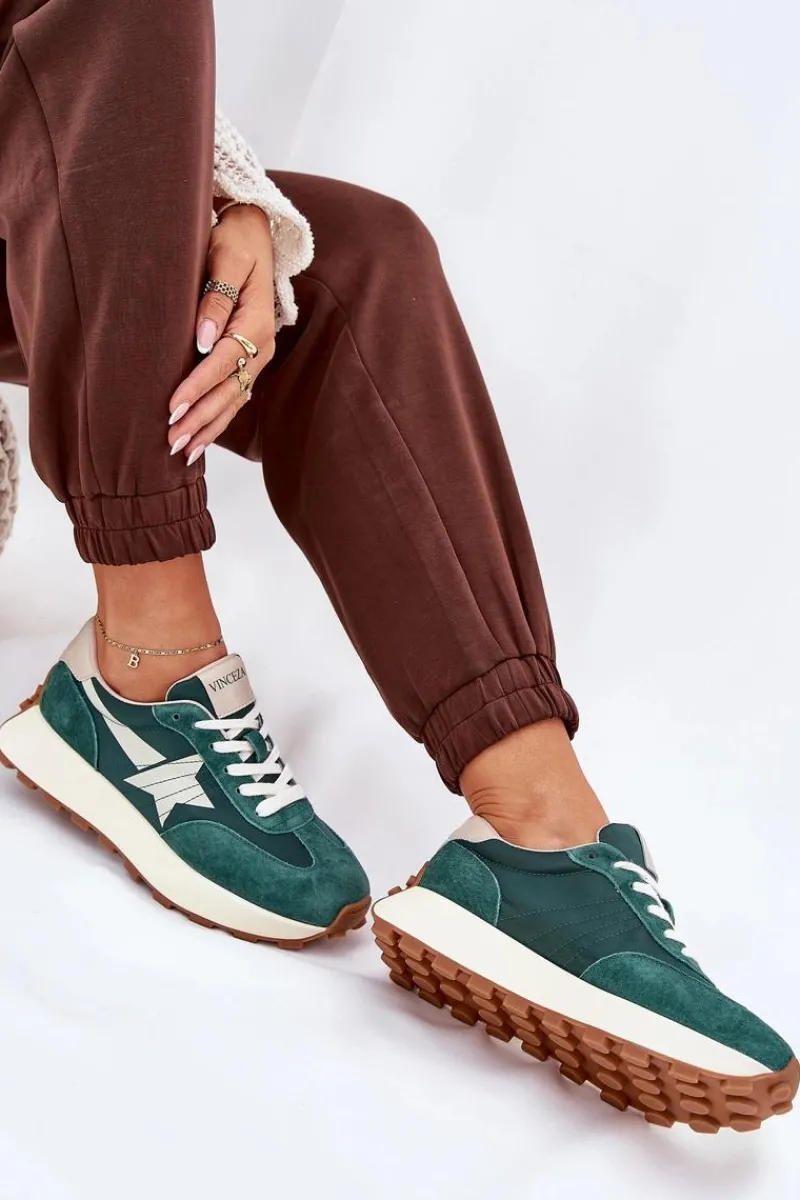 Sneakersy Damskie>Buty damskie Vinceza Zamszowe Buty Sportowe Damskie Na Platformie Vinceza 66720 Zielone Zielony
