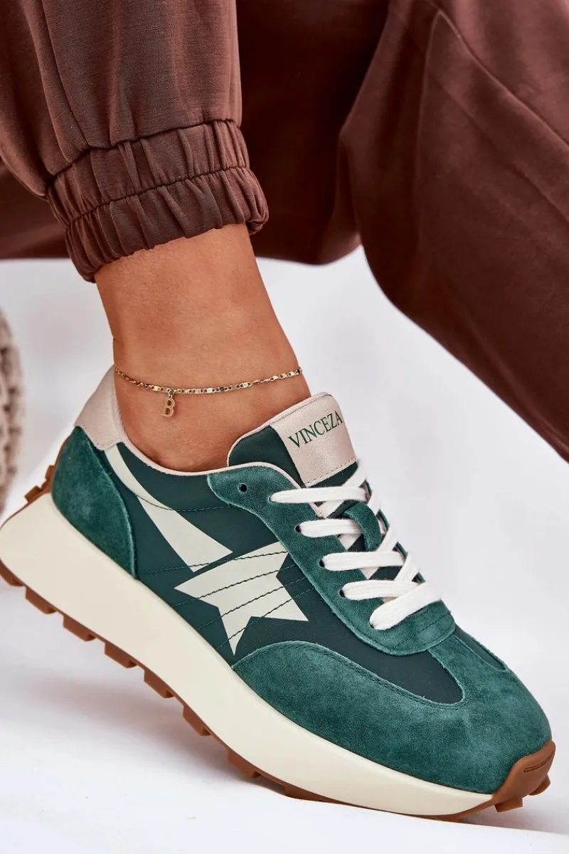 Sneakersy Damskie>Buty damskie Vinceza Zamszowe Buty Sportowe Damskie Na Platformie Vinceza 66720 Zielone Zielony