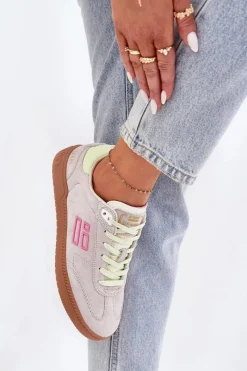 Clearance D.Franklin Zamszowe Buty Sportowe Sneakersy Damskie DFSH387005 Zgaszona Biel Biały