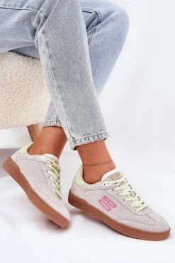 Clearance D.Franklin Zamszowe Buty Sportowe Sneakersy Damskie DFSH387005 Zgaszona Biel Biały