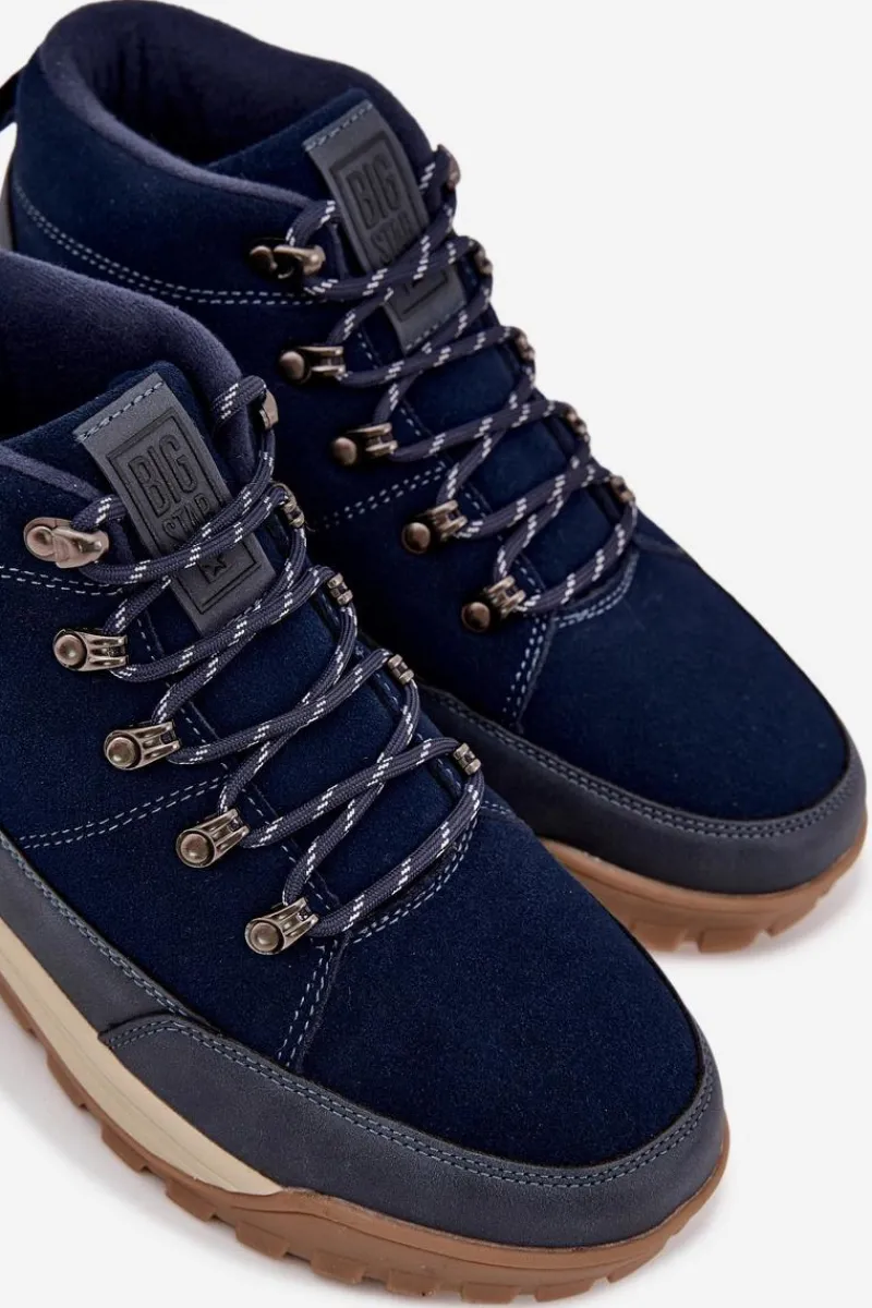 Obuwie Trekkingowe Męskie|Botki Męskie>Big Star Shoes Zamszowe Buty Trekkingowe Męskie Big Star SS174264 Granatowe Niebieski