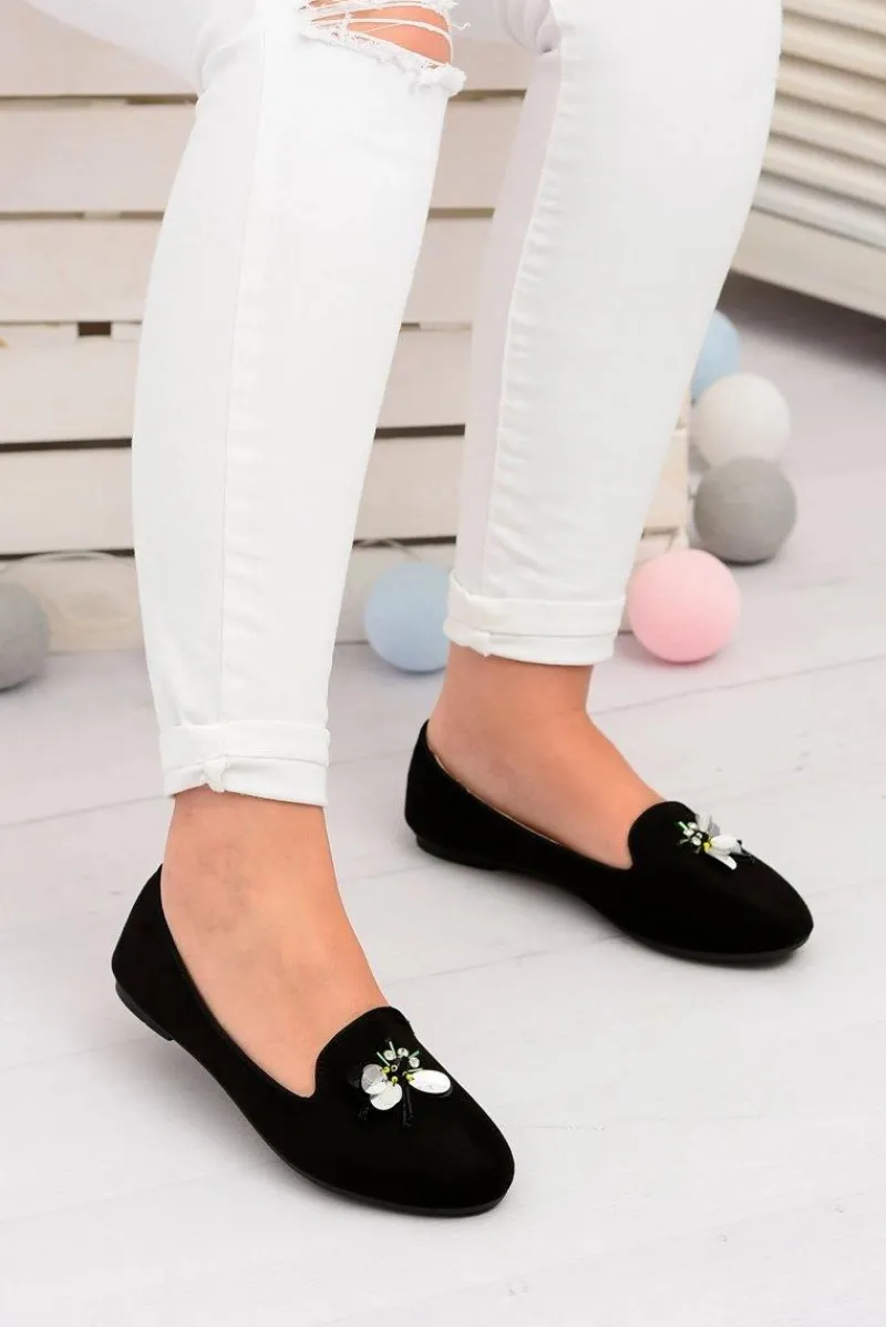 Baleriny Klasyczne>Boto Zamszowe Czarne Damskie Balerinki Lordsy Veni