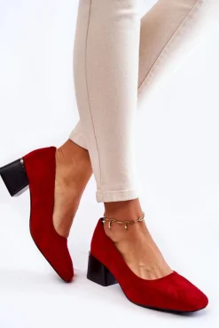 Clearance Zamszowe Czółenka La.Fi 230034R-SU Czerwone Damskie Czółenka Zamszowe|Czółenka Na Słupku
