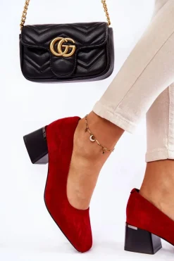 Clearance Zamszowe Czółenka La.Fi 230034R-SU Czerwone Damskie Czółenka Zamszowe|Czółenka Na Słupku