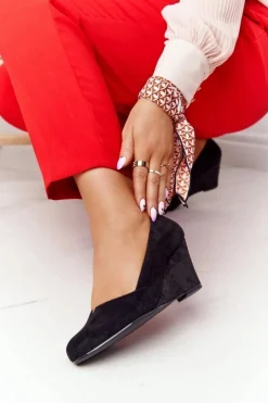 Sale Buty Sergio Leone Zamszowe Czółenka Na Koturnie Sergio Leone PB767 Czarne