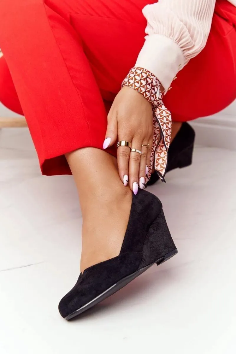 Sale Buty Sergio Leone Zamszowe Czółenka Na Koturnie Sergio Leone PB767 Czarne