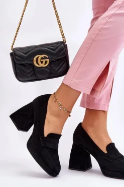 Czółenka Na Platformie|Czółenka Na Słupku>Buty damskie Vinceza Zamszowe Czółenka Na Masywnym Obcasie I Platformie Czarne Adriel Czarny