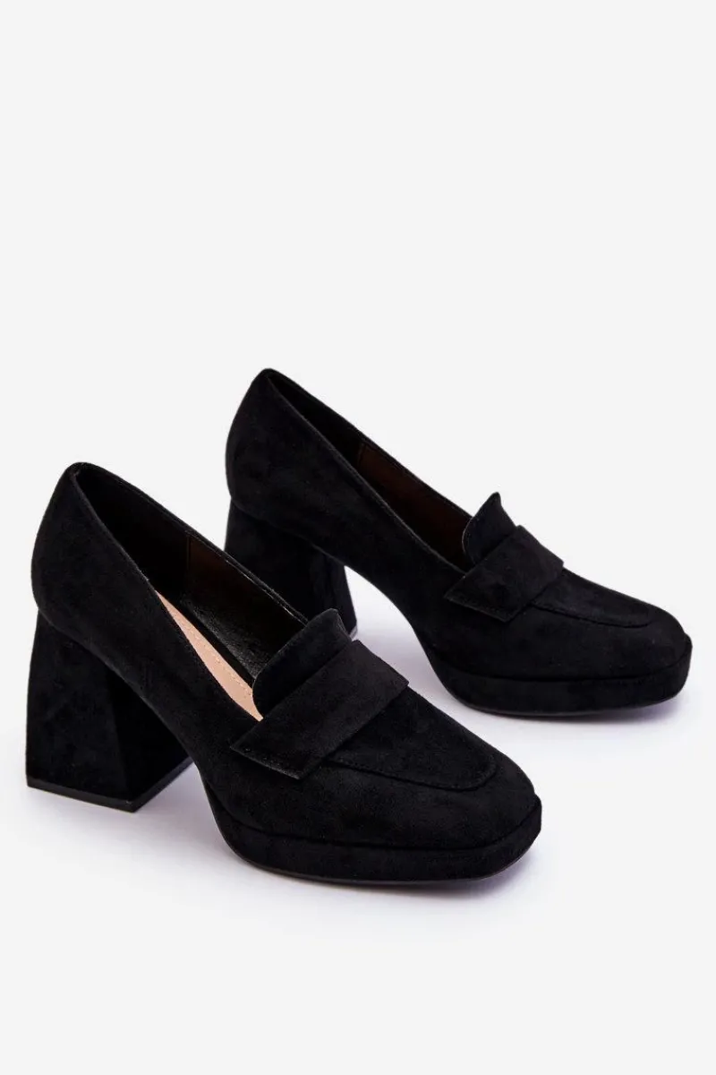 Czółenka Na Platformie|Czółenka Na Słupku>Buty damskie Vinceza Zamszowe Czółenka Na Masywnym Obcasie I Platformie Czarne Adriel Czarny