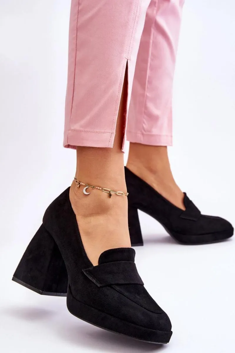 Czółenka Na Platformie|Czółenka Na Słupku>Buty damskie Vinceza Zamszowe Czółenka Na Masywnym Obcasie I Platformie Czarne Adriel Czarny