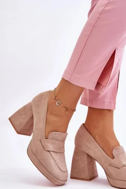 Online Buty damskie Vinceza Zamszowe Czółenka Na Masywnym Obcasie I Platformie Beżowe Adriel