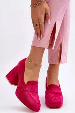 Discount Zamszowe Czółenka Na Masywnym Obcasie I Platformie Fuksja Adriel Damskie Czółenka Na Platformie|Czółenka Na Słupku