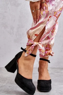 Sale Boto Zamszowe Czółenka Na Masywnym Obcasie I Platformie Czarne Diame