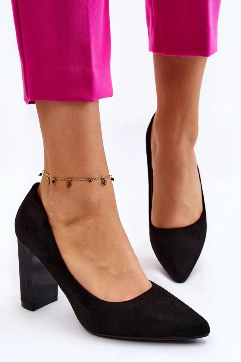 New Boto Zamszowe Czółenka Na Modnym Obcasie Czarne Estellia