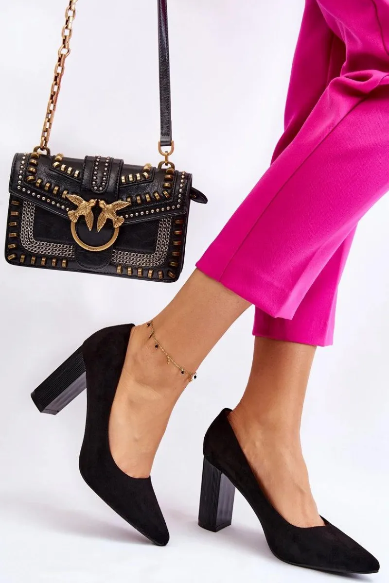 New Boto Zamszowe Czółenka Na Modnym Obcasie Czarne Estellia