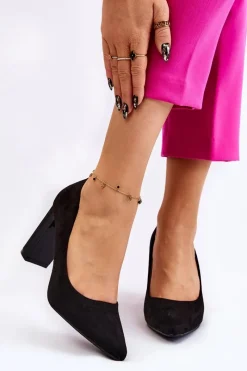 New Boto Zamszowe Czółenka Na Modnym Obcasie Czarne Estellia