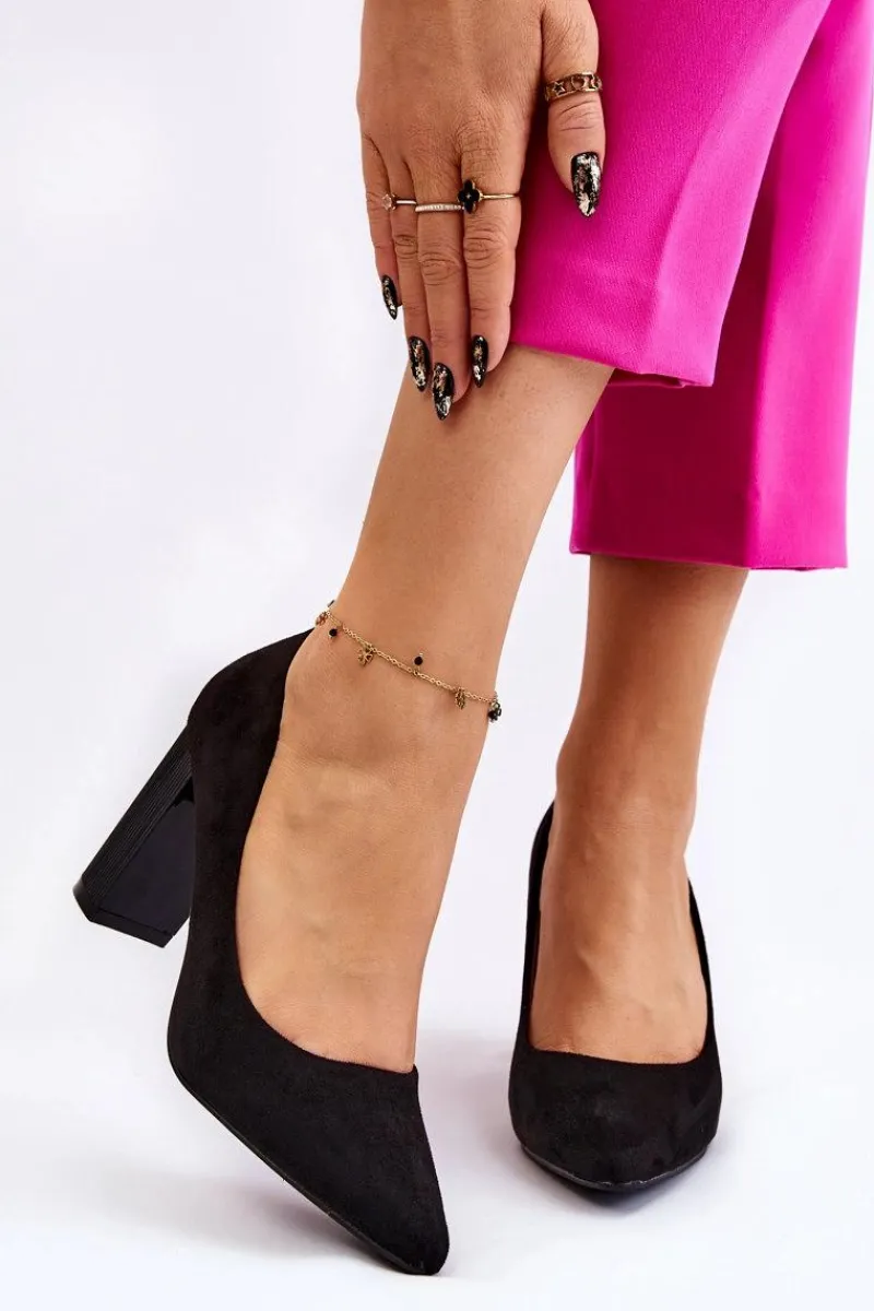 New Boto Zamszowe Czółenka Na Modnym Obcasie Czarne Estellia