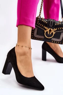 New Boto Zamszowe Czółenka Na Modnym Obcasie Czarne Estellia